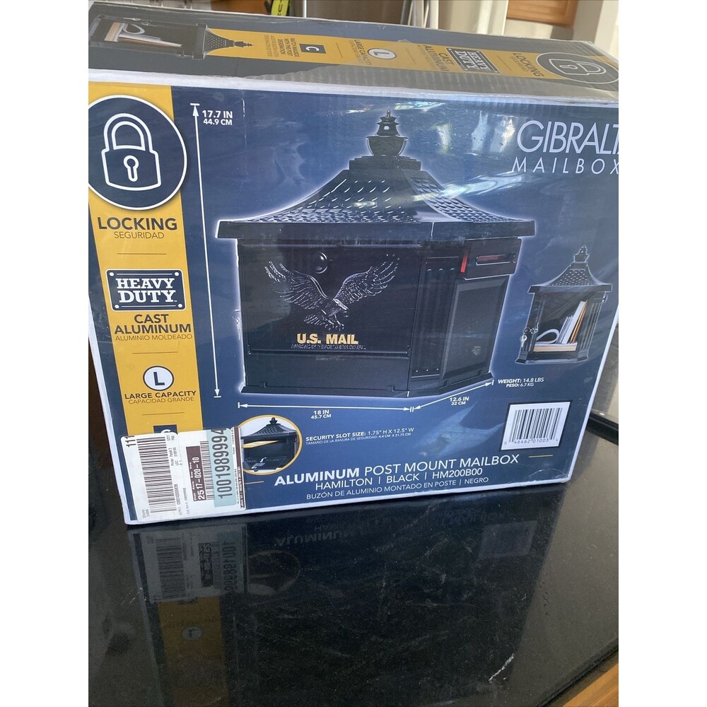 Hamilton Large Locking Aluminum Post Mount Mailbox BLACK